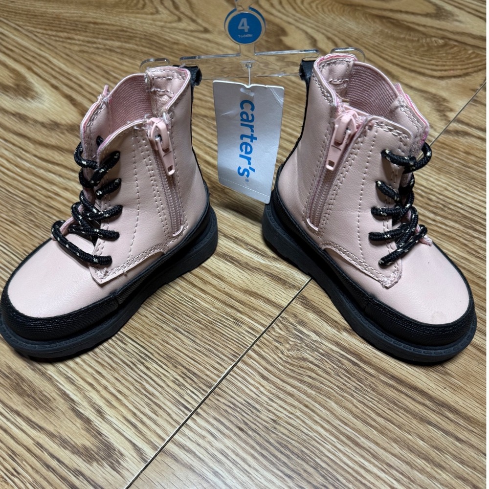 Carter's Pink Combat Boots Toddler Size 4 Girl Zip Up Lug Sole Moto Casual Girly - Picture 3 of 11